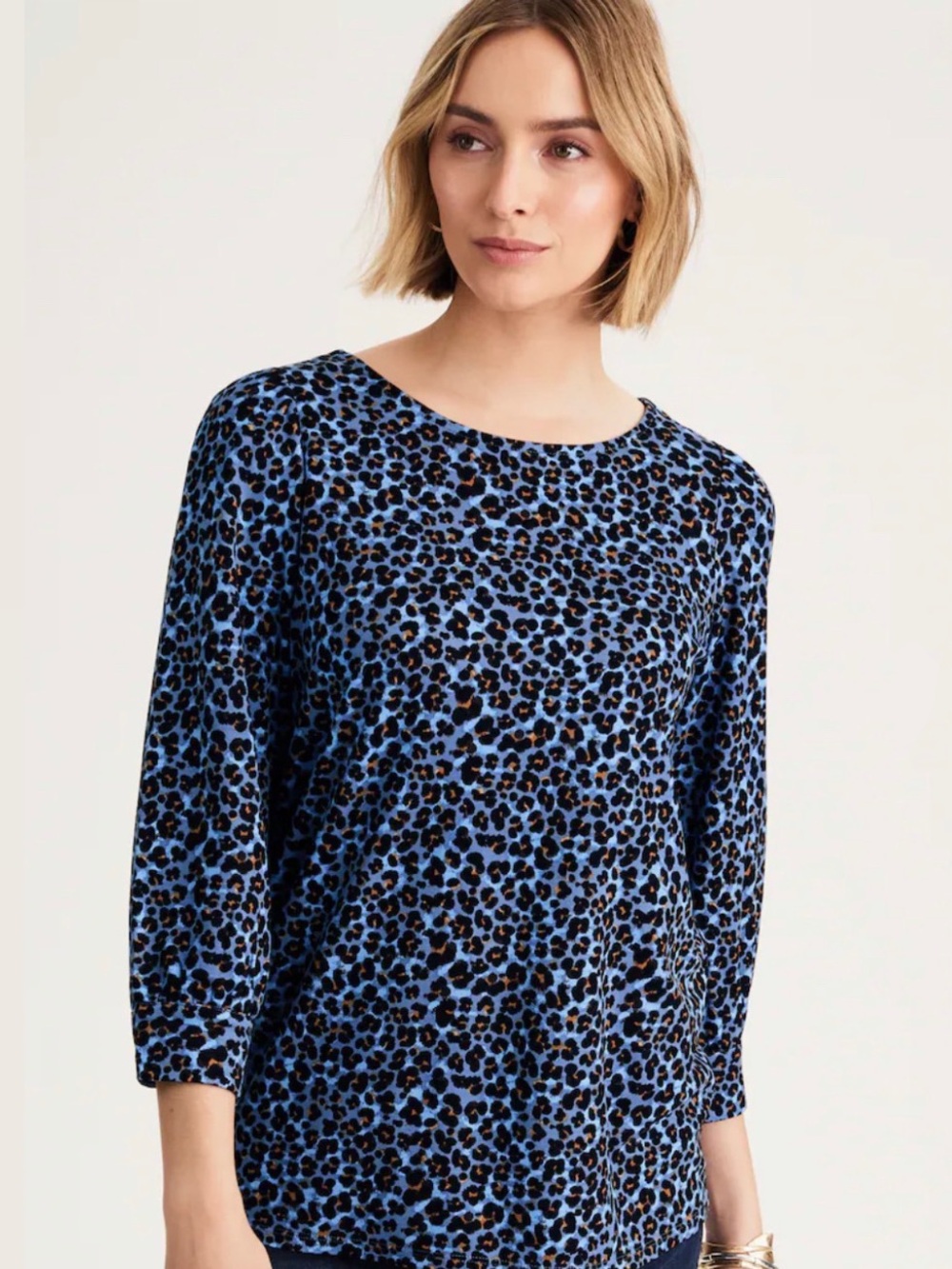 NWT J. Jill Ponte Knit Blouse in French Blue Leopard 2X - Picture 2 of 7